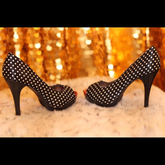Rampage “Gracee” Polka Dot Peep Toe Heels - Picture 3 of 4